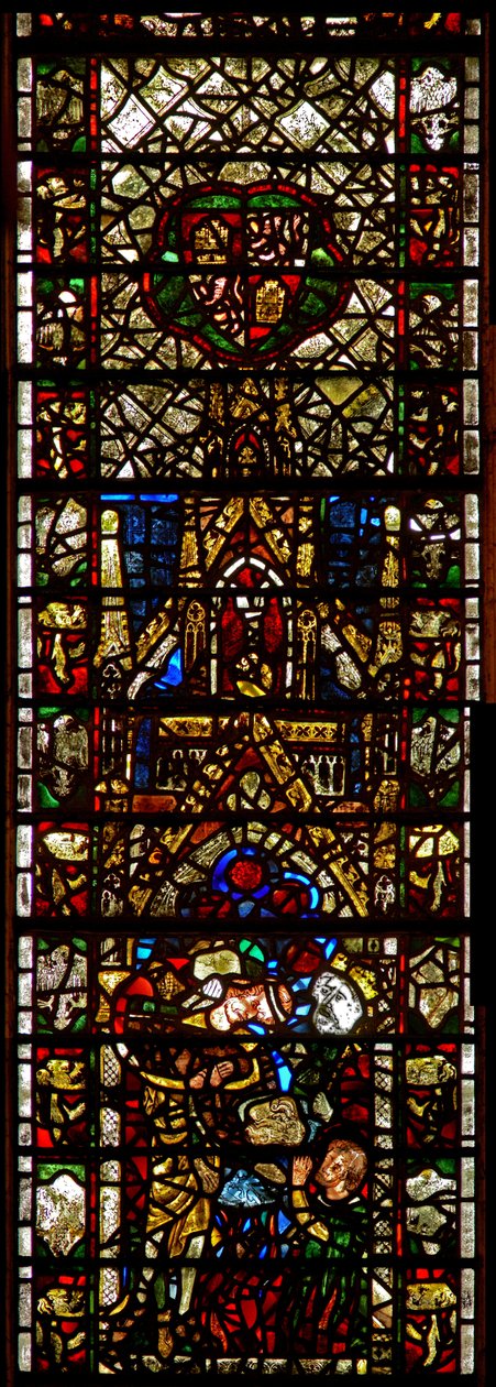 Ventana w42 que representa una escena de la vida de Santa Catalina: los filósofos son ejecutados de English School