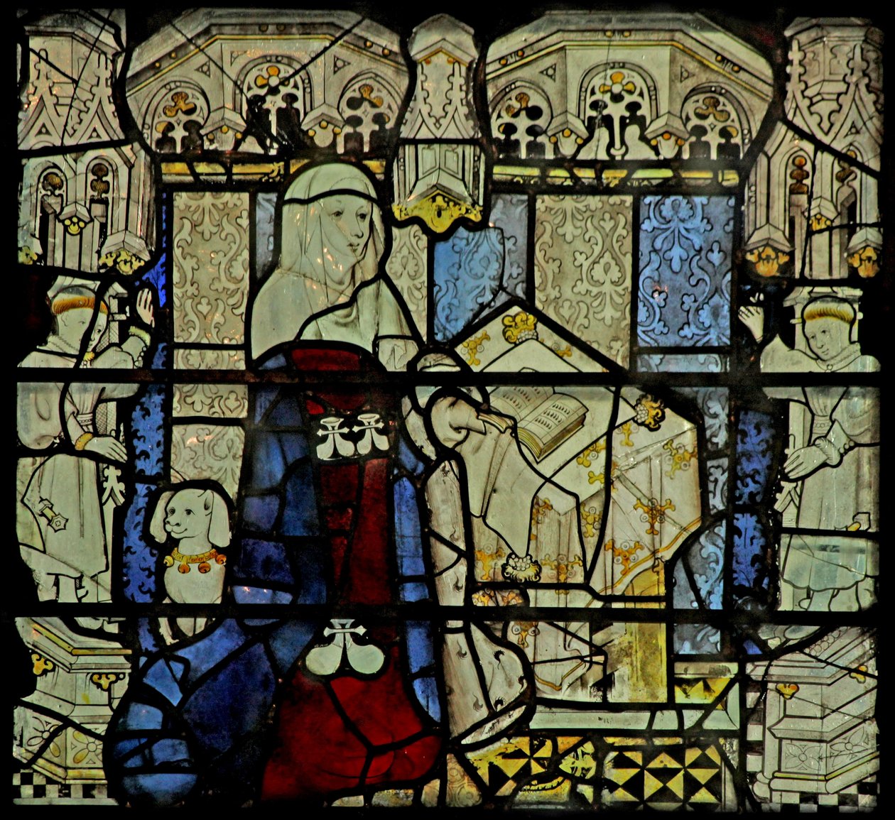 Ventana w5 que representa a una donante - dama (y perro) de English School