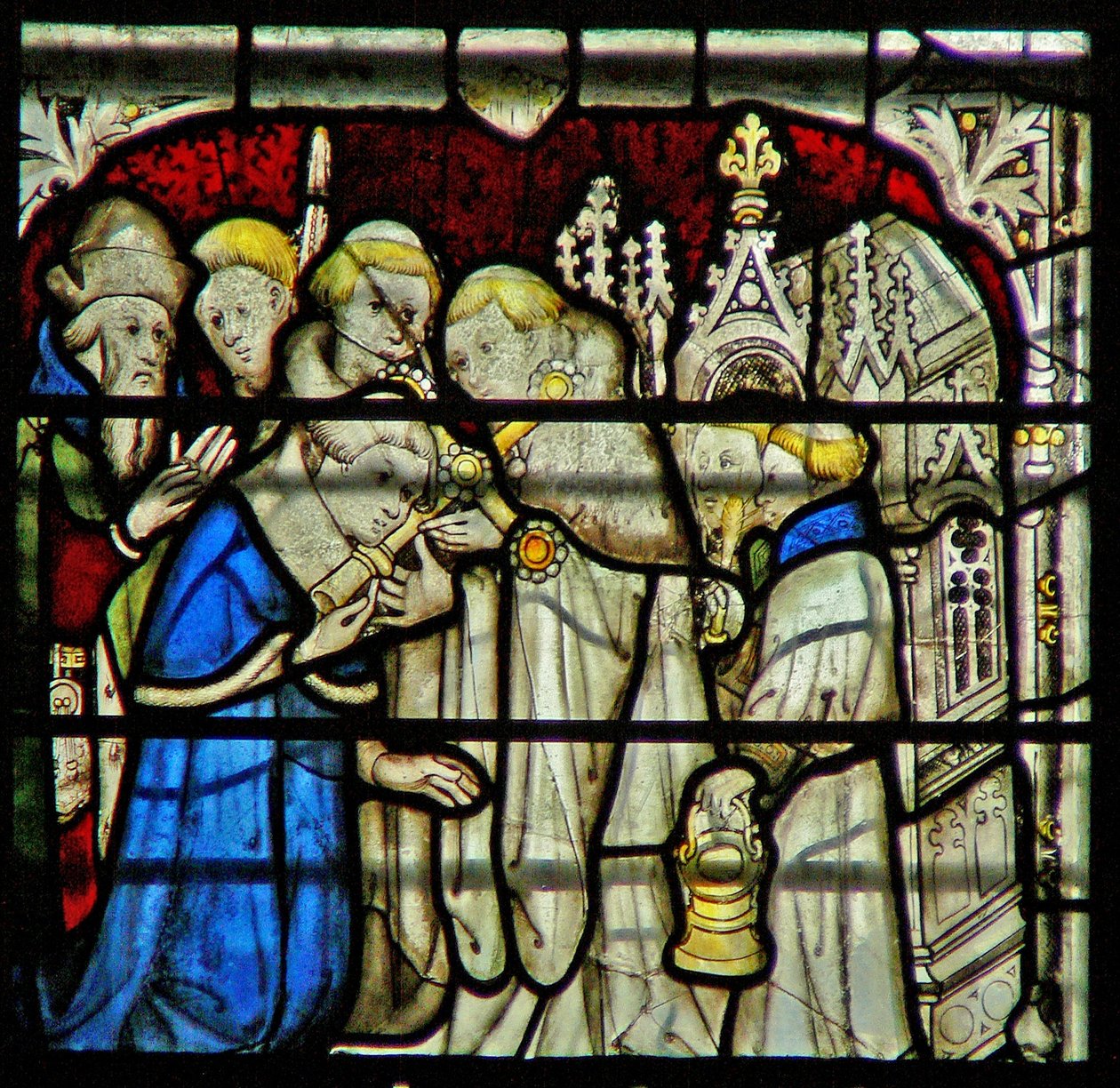 Ventana w5 que representa una escena de la vida de San William de English School