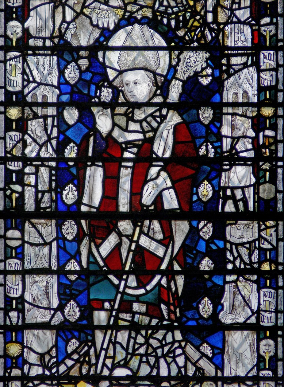 Ventana w6 que representa a San Nicolás; borde con figuras de English School