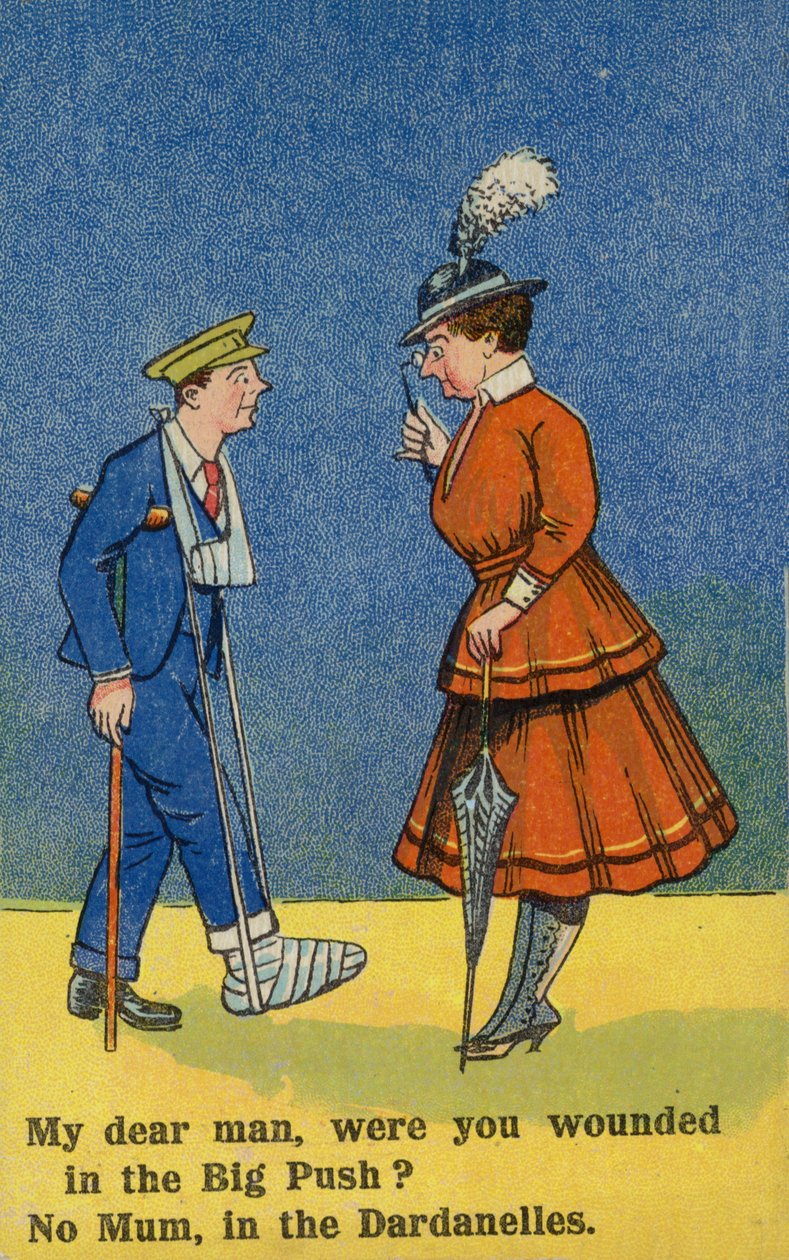 Mujer atendiendo a un soldado herido (litografía en color) de English School