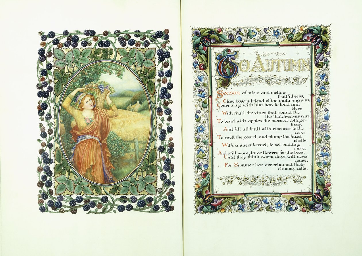 Mujer con la cesta de la cosecha (verso) y manuscrito iluminado con versos de 