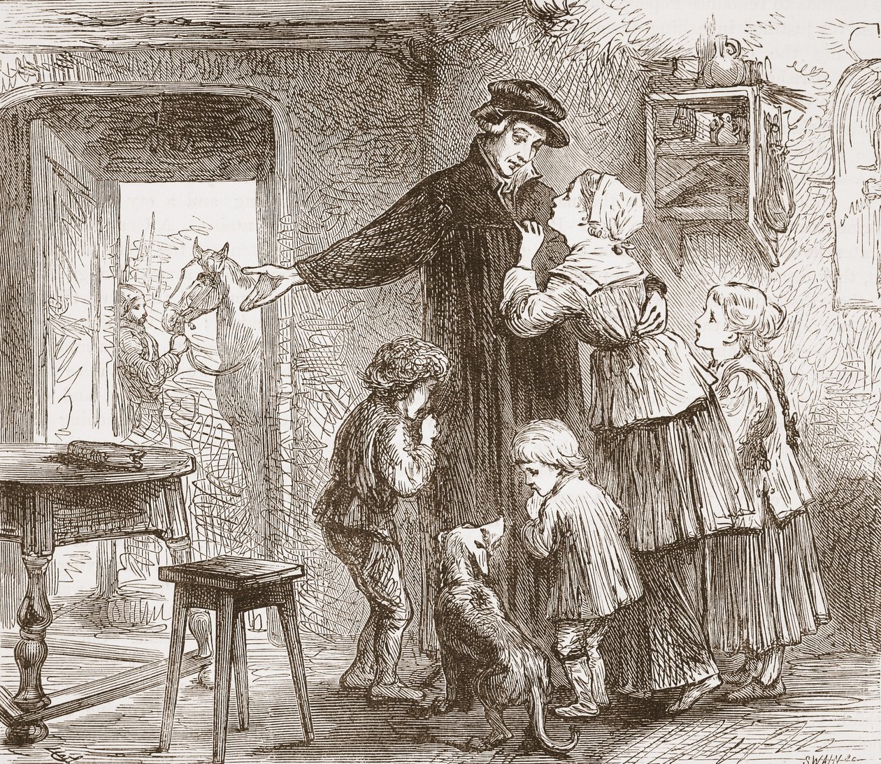 Zwingle partiendo para unirse al ejército, ilustración de La Historia del Protestantismo de James Aitken Wylie, pub. 1878 de English School