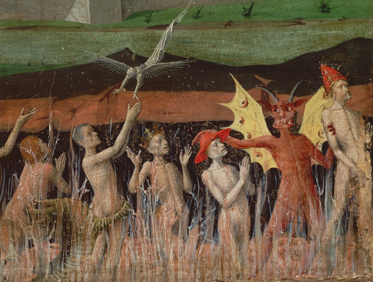 Resurrección de los muertos, demonio, detalle de la Coronación de la Virgen, 1453-54 de Enguerrand Quarton
