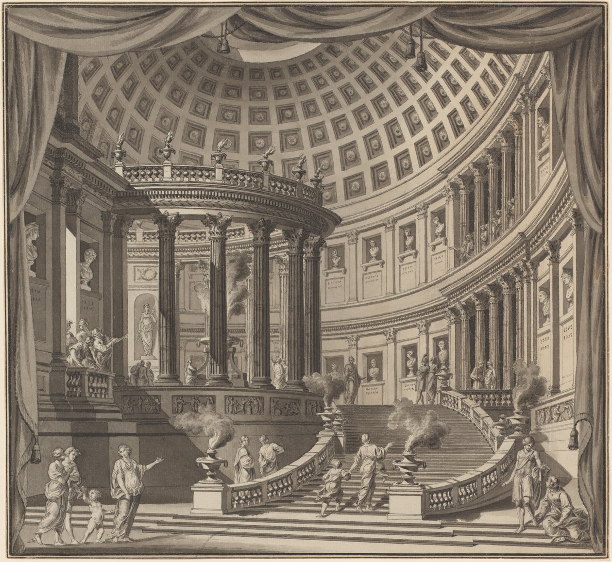 Diseño para una cortina de escenario: El interior de un templo elaborado dedicado a hombres ilustres de Ennemond Alexandre Petitot
