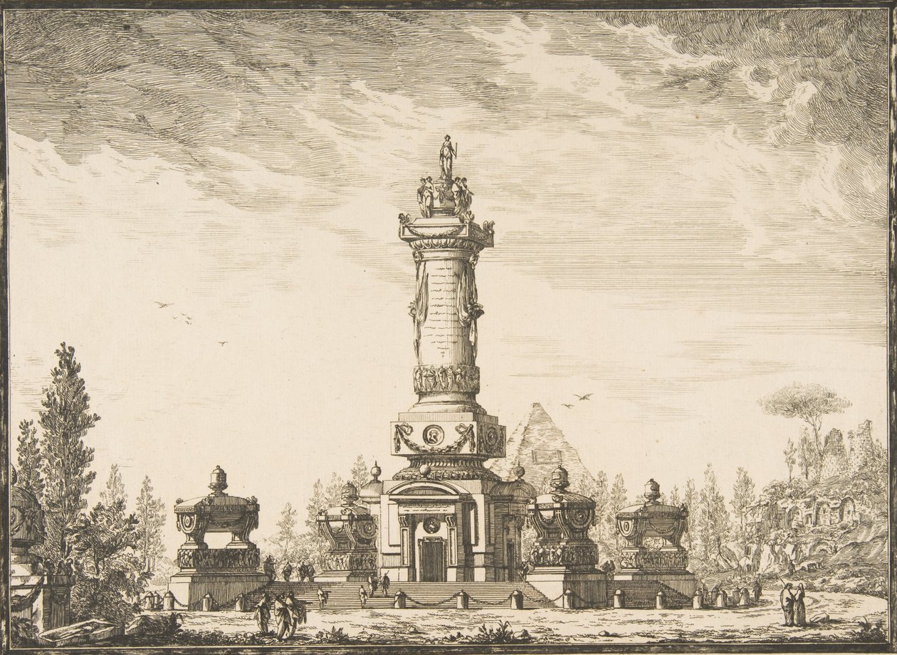 Elevación en perspectiva de una columna funeraria destinada para la sepultura... de Ennemond Alexandre Petitot