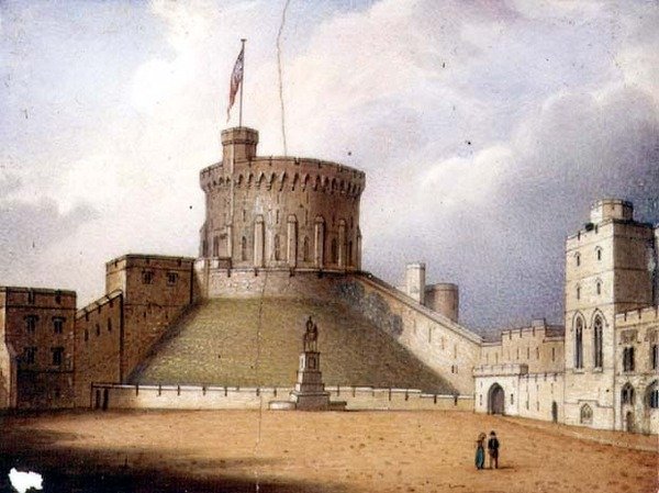 Placa de Worcester que representa la Torre Redonda, Castillo de Windsor, una de un par, c.1830-40 (porcelana) de Enoch Doe