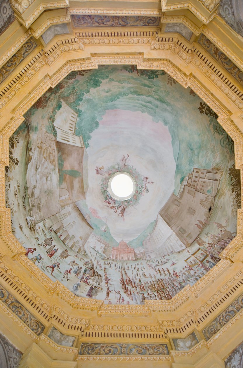 Bóveda con una perspectiva a vista de pájaro del Santuario de Enrico and Guidobono Bartolomeo Haffner