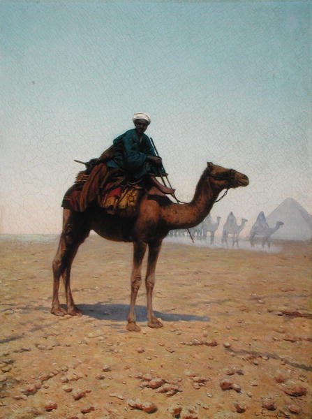 Una caravana pasando por una pirámide, c.1869 (óleo sobre lienzo) de Enrico Tarenghi