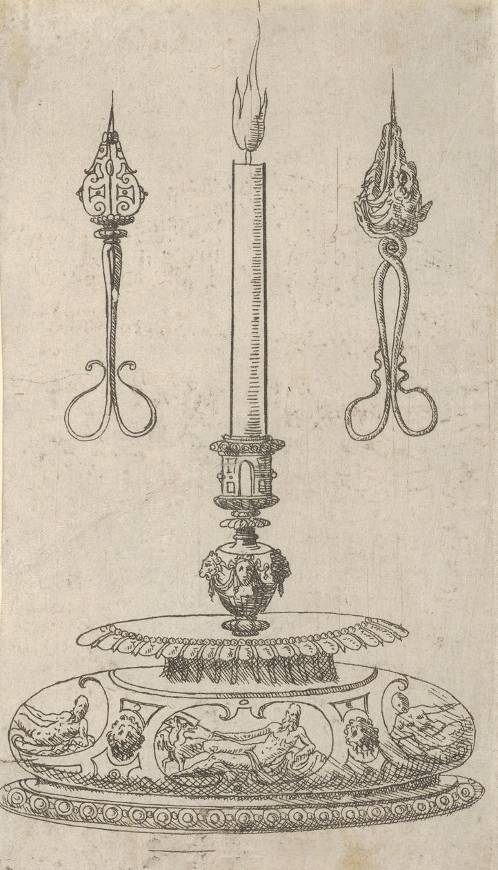 Diseño para un candelabro con recortadores de mecha de Erasmus Hornick