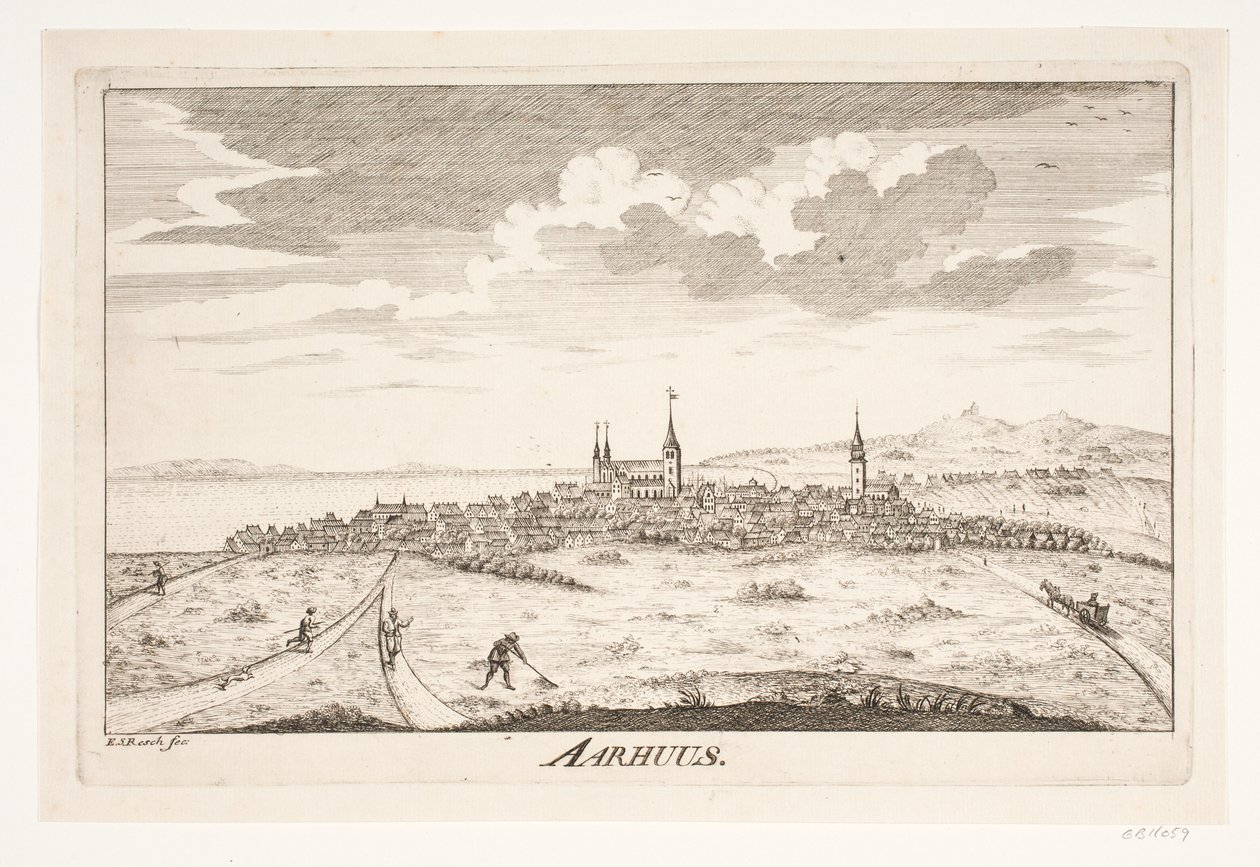 Vista de Århus de Erasmus Sigismund Resch