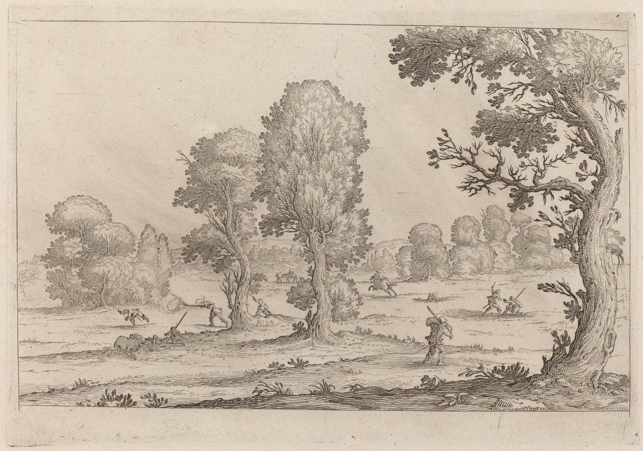 Hombres Luchando en un Paisaje de Ercole Bazicaluva