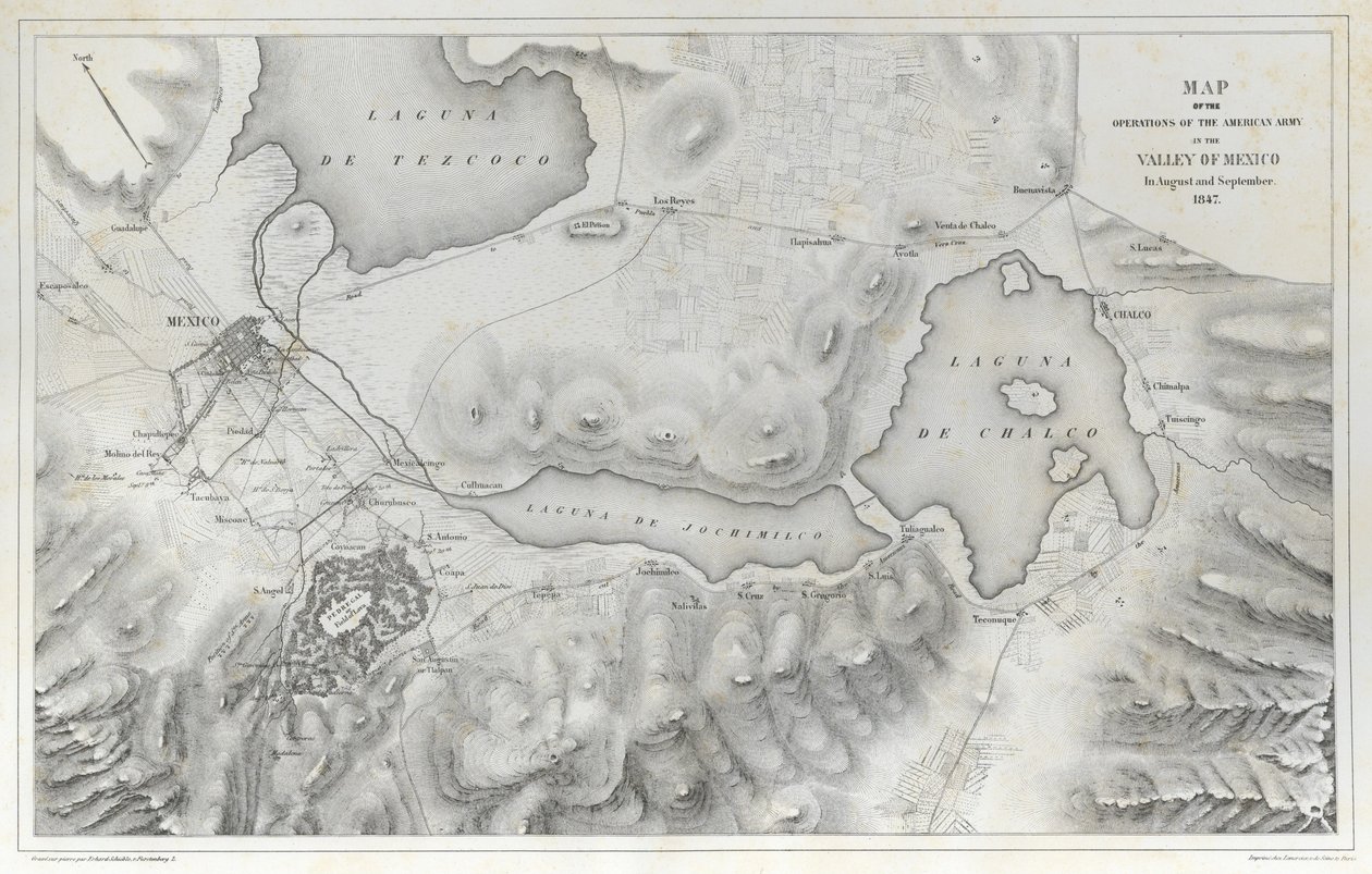 Mapa de las operaciones del ejército estadounidense en el Valle de México en agosto y septiembre de 1847 durante la Guerra Mexicano-Estadounidense de Erhard Schieble