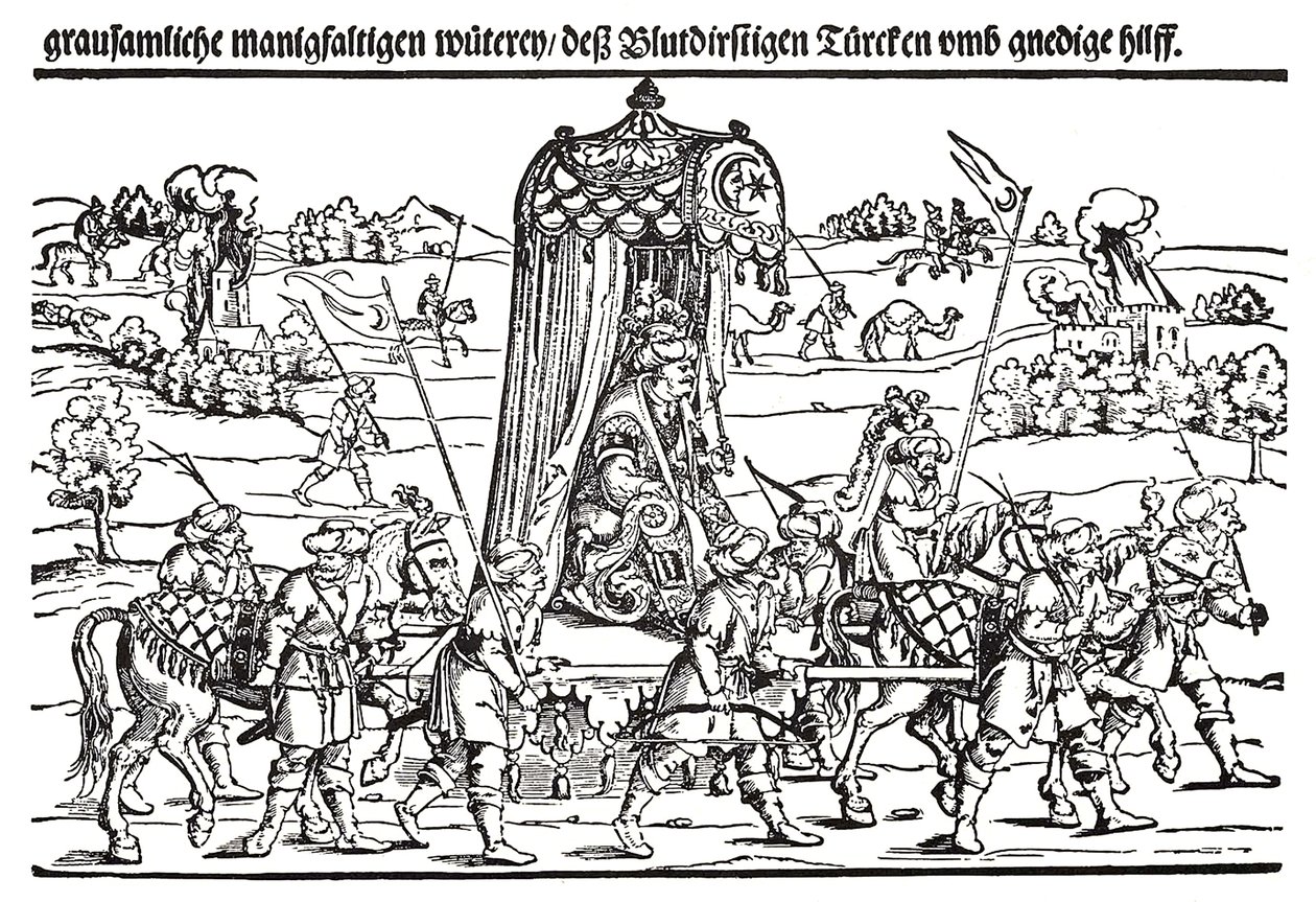 Fragmento de un cartel sobre la invasión turca de Hungría de Erhard Schon