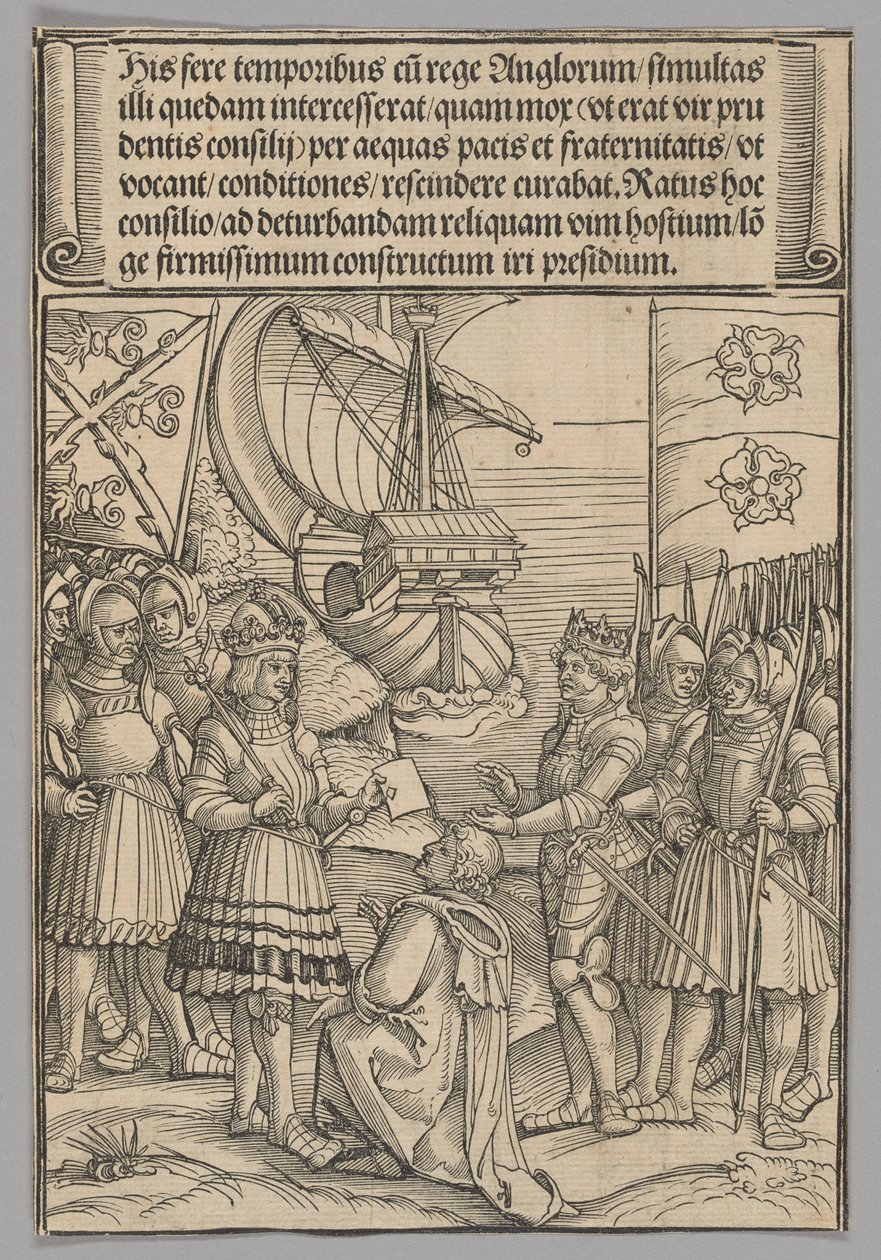 Maximiliano y Enrique VII de Inglaterra, lámina 11 de Escenas Históricas de la Vida del Emperador Maximiliano I del Arco Triunfal de Erhard Schon