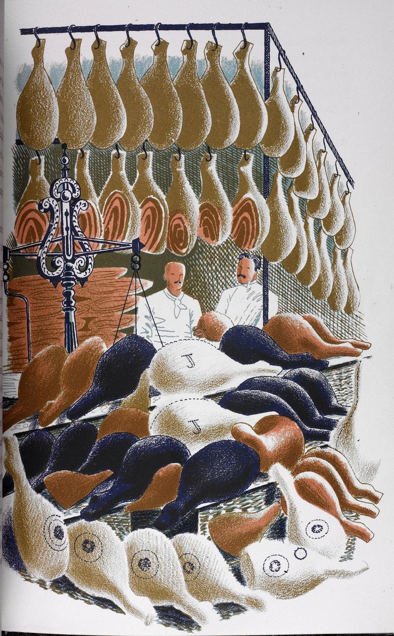 Una vista dentro de una carnicería. de Eric Ravilious