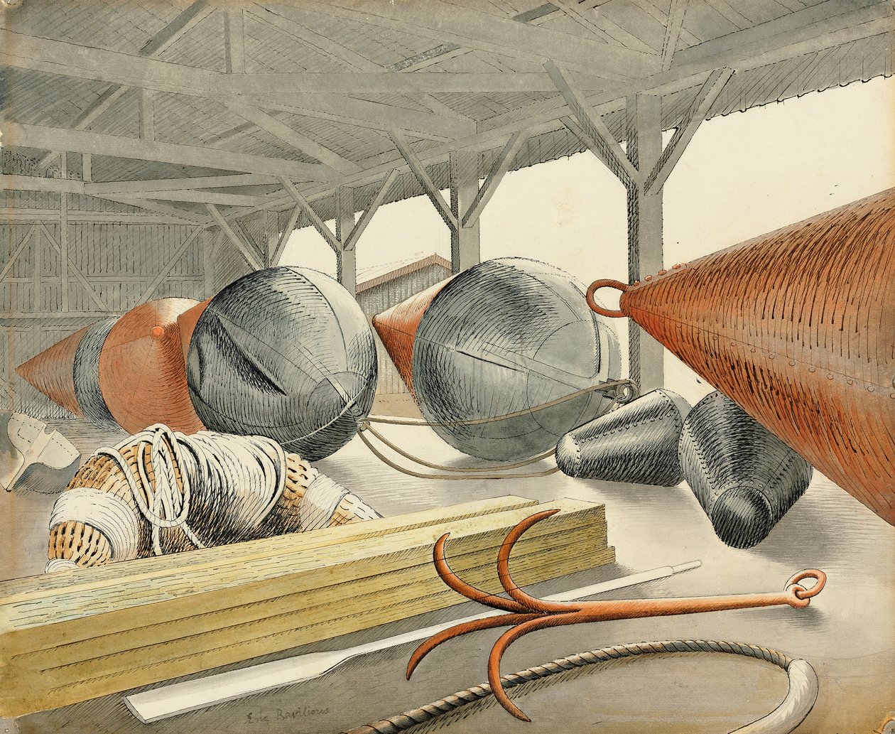 Boyas y gancho de agarre, 1933 de Eric Ravilious