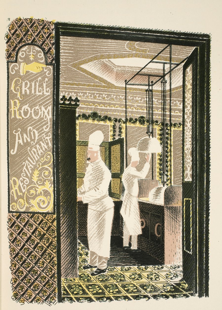 Restaurante y sala de parrilla, ilustración de 