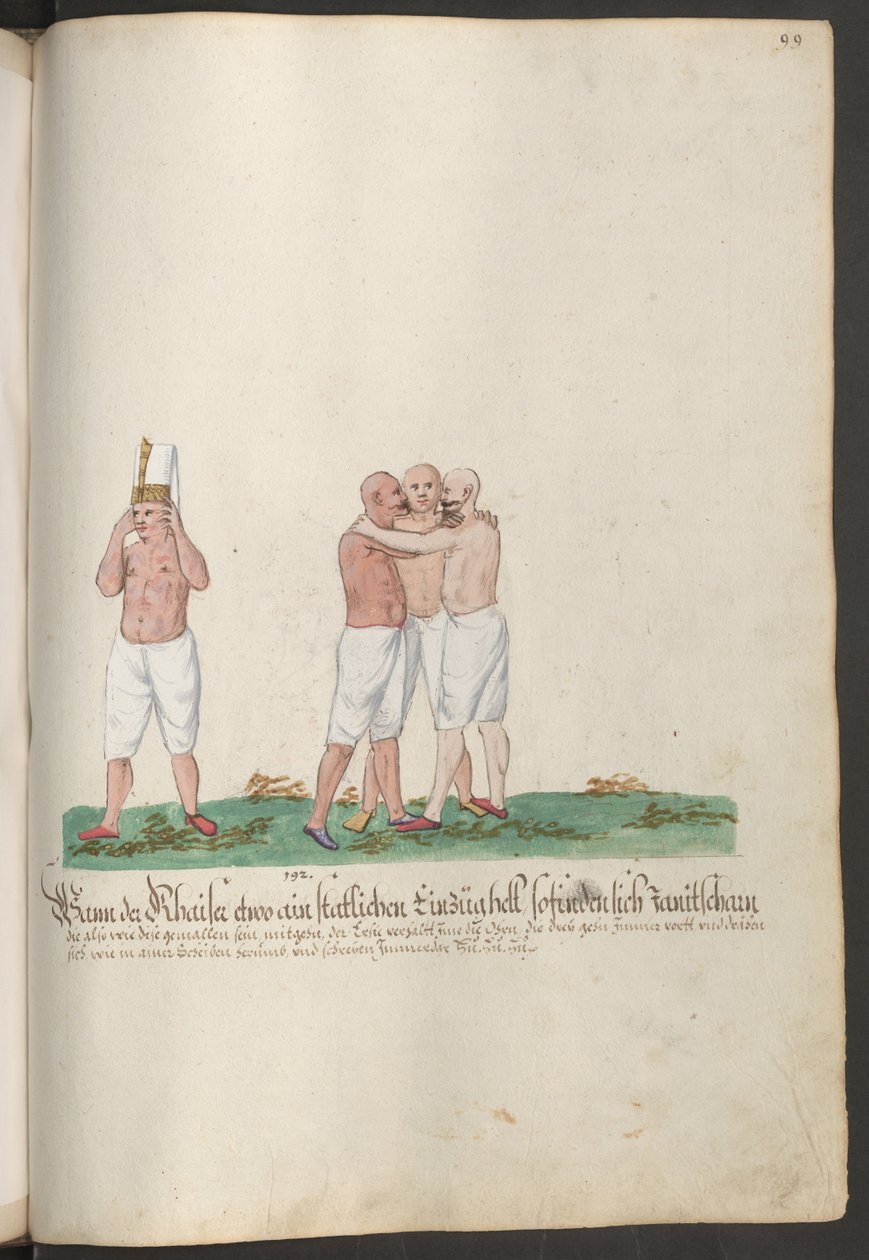 Jenízaros con el torso desnudo durante una procesión del sultán de Erich Lessing