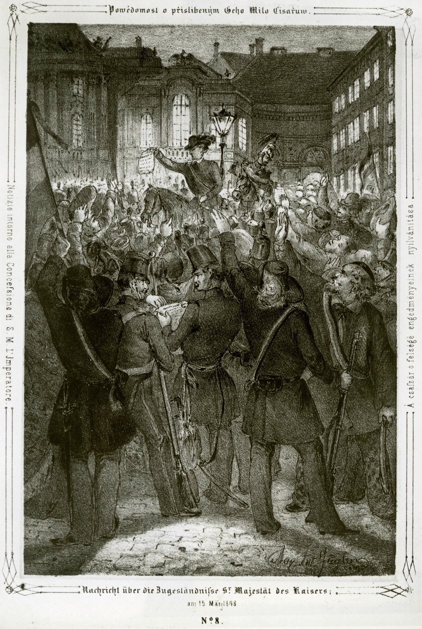 Lectura de la Constitución del emperador Fernando en la plaza Michaeler, frente al Palacio Imperial. de Erich Lessing