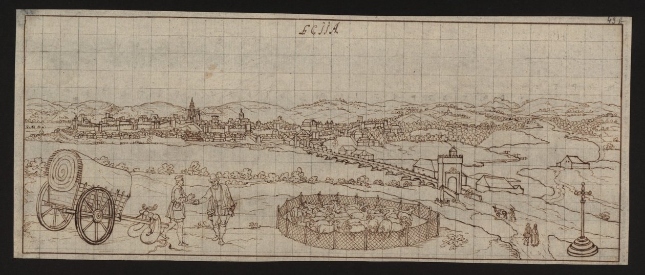 Página completa: vista de la ciudad: Écija (dibujo a pluma) de Erich Lessing