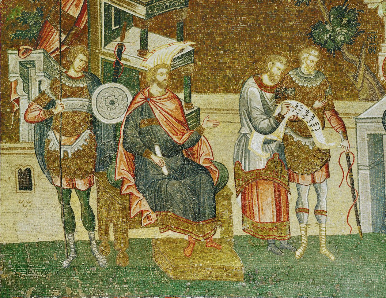 El gobernador Cyrenus, un guardia y los funcionarios que leen la lista del censo general. de Erich Lessing