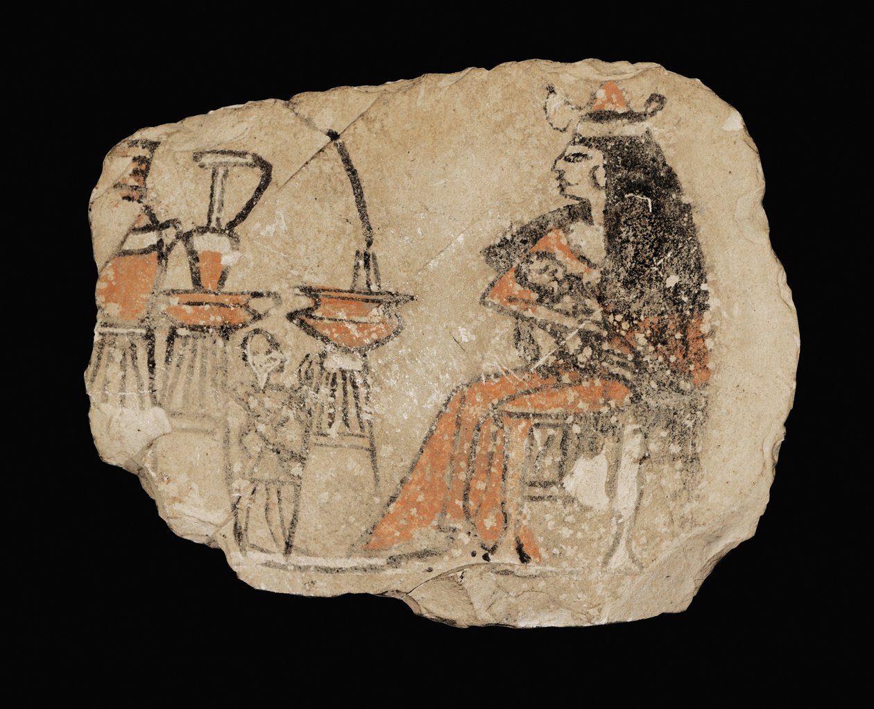 Señora amamantando a un bebé;enfrente: ofrendas y una sirvienta ... de Erich Lessing