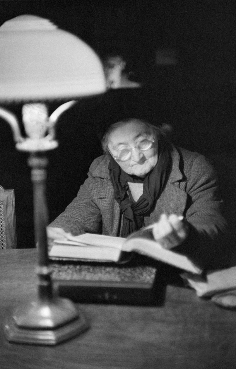 La vida en la Viena de posguerra: una anciana absorta por su libro en la sala de lectura, Viena de Erich Lessing