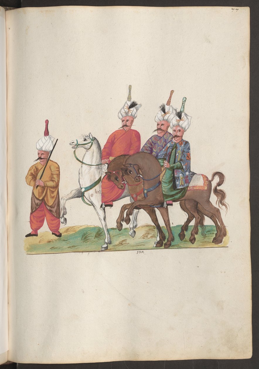 Personal de la embajada persa: tres persas de alto rango a caballo con un acompañante. de Erich Lessing