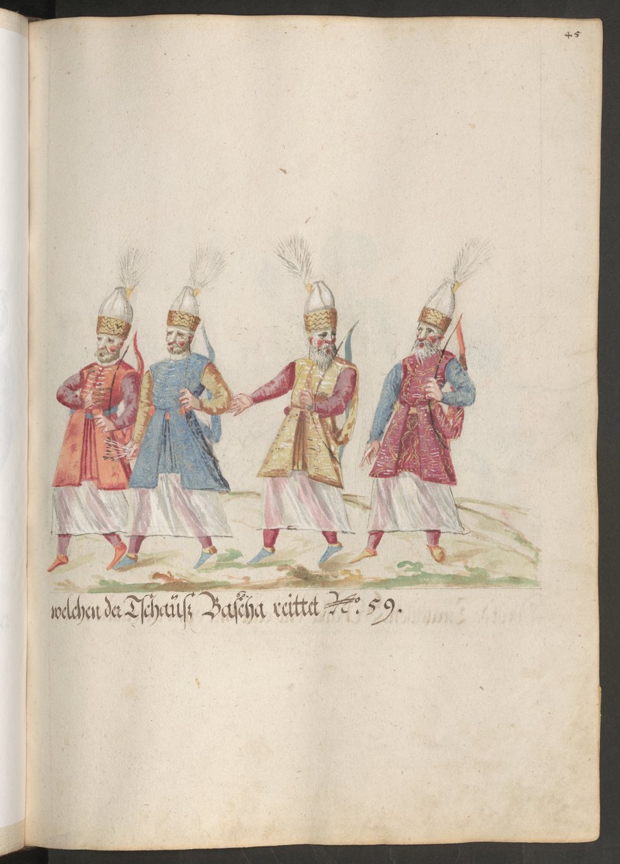 La corte de un pachá y un sultán: cuatro arqueros turcos de la escolta del sultán de Erich Lessing