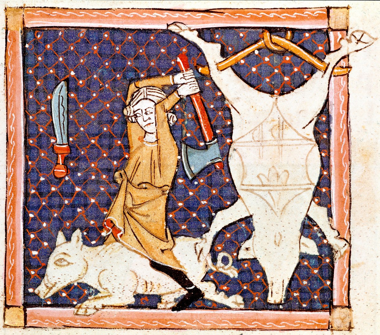 Diciembre: matanza de cerdos. Miniatura tomada del “Breviario de amor” (Breviari d