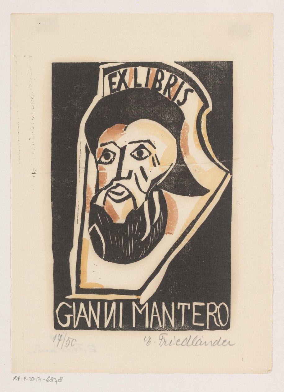 Ex libris de Gianni Mantero de Erna Levy Friedländer (signed by artist)