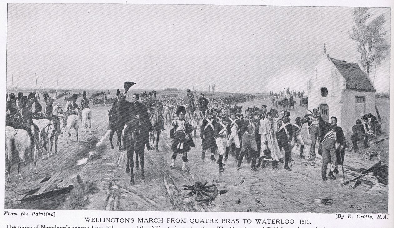 La Marcha de Wellington desde Quatre Bras hasta Waterloo, 1815, ilustración de 