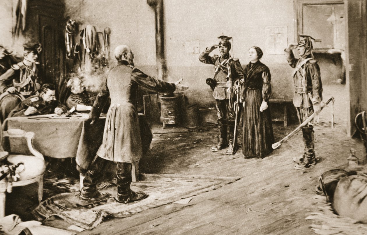 Juliette Dodu es perdonada por su gran valentía por el príncipe Federico Carlos de Prusia en 1870, de 