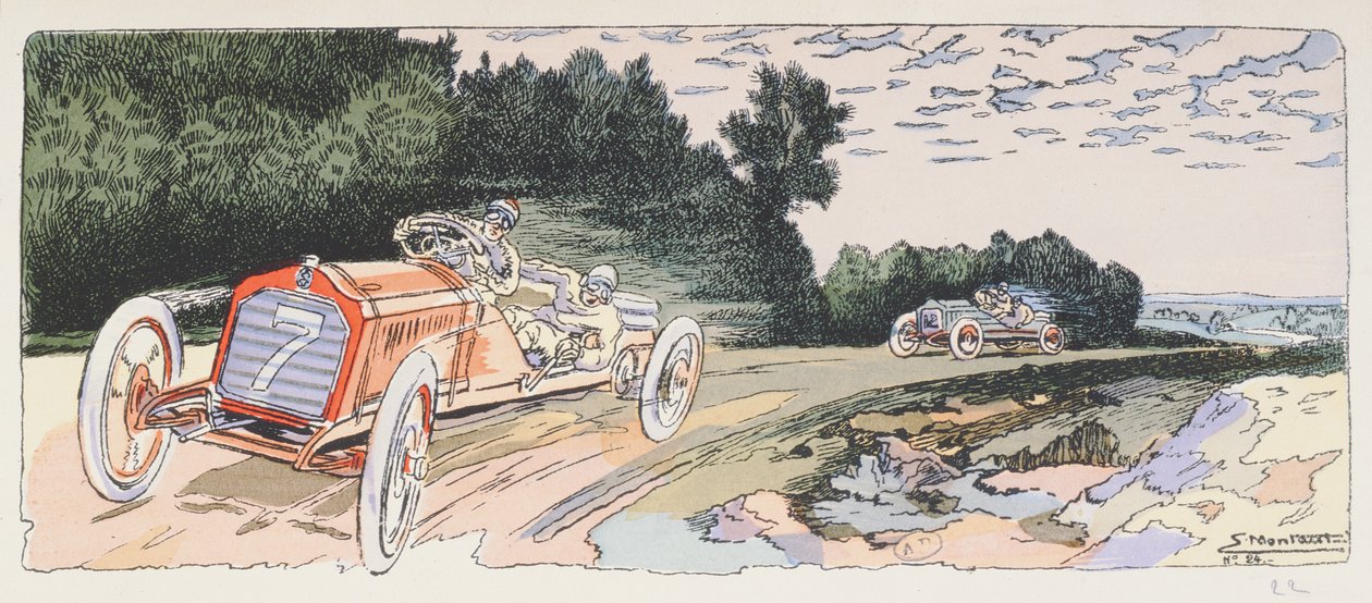 Arthur Duray en su Lorraine-Dietrich compitiendo en el rally de las Ardenas en 1906, c.1910 de Ernest Montaut