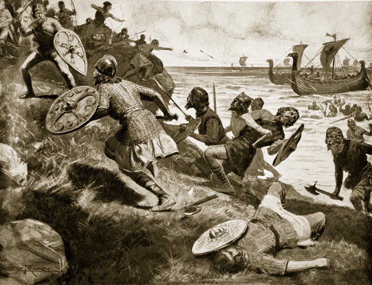 El rey Caedwalla ataca la Isla de Wight, 686, ilustración de 