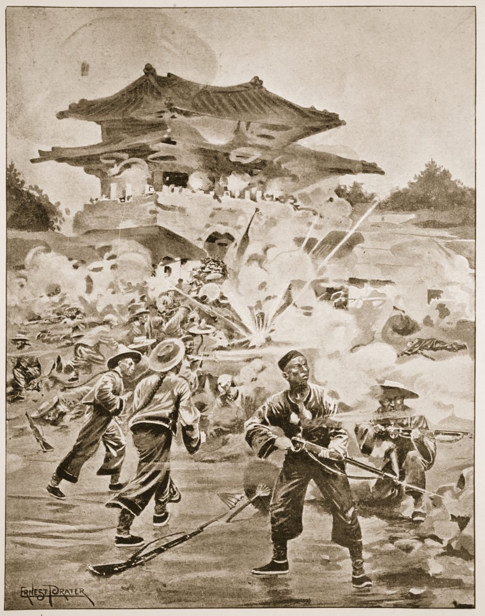 La Guerra Chino-Japonesa, La Batalla de Ping Yang: una lucha por los fuertes periféricos, ilustración de 