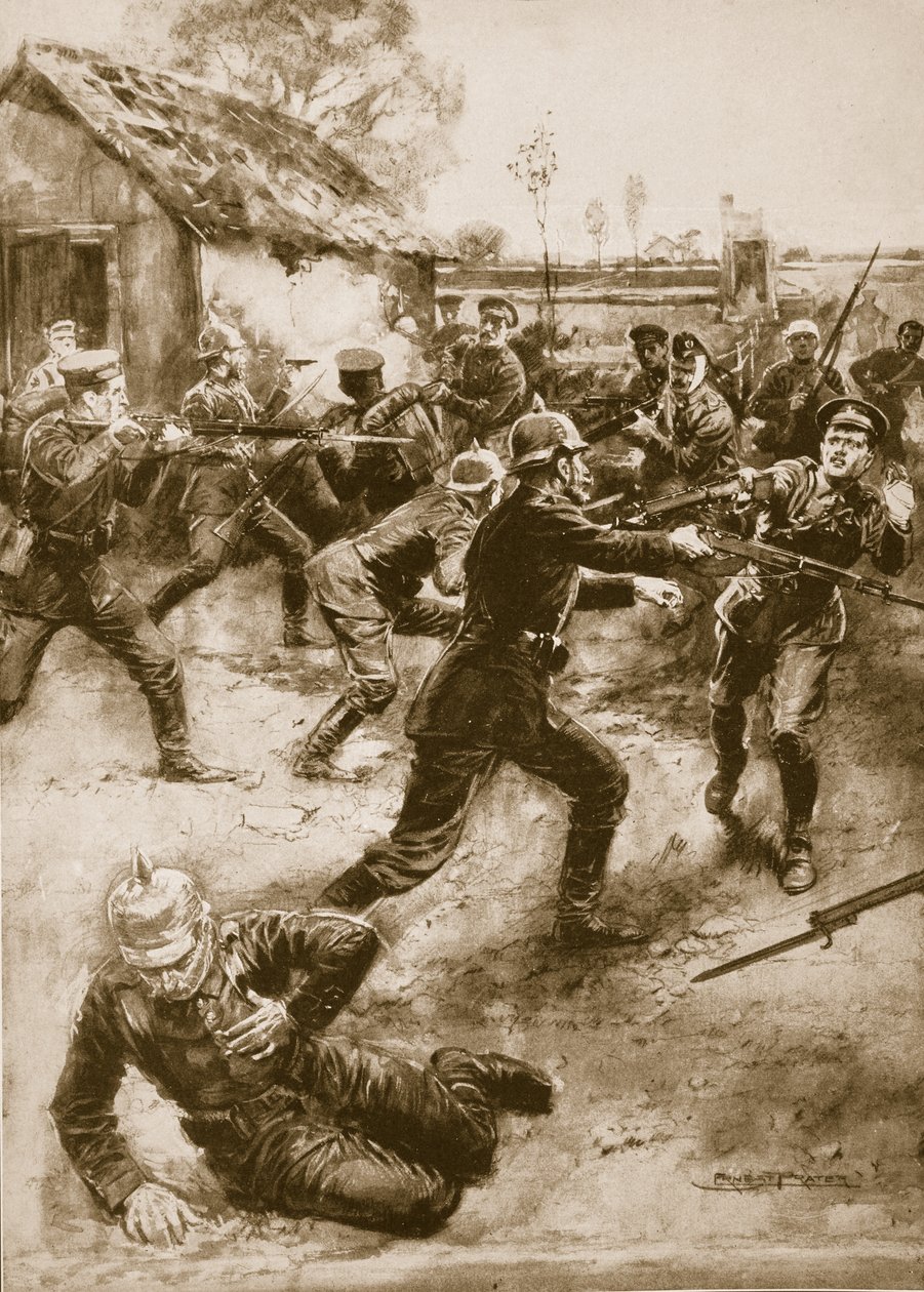 Soldados heridos cargan contra los alemanes, hazaña valiente de la infantería ligera de Yorkshire, 1914-19 de Ernest Prater