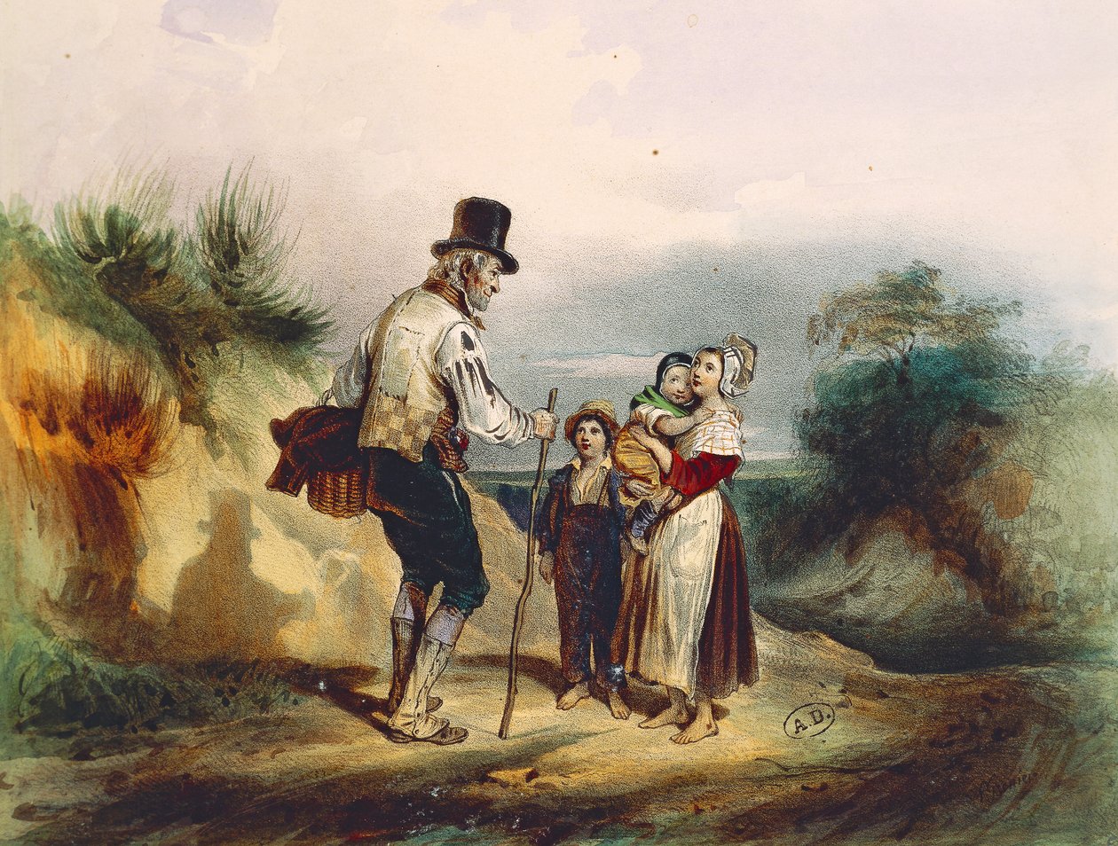 El atajo, ilustración de acuarela de Ernest Grenier para Los Miserables de Victor Hugo (1802-1885) de Ernest (after) Grenier