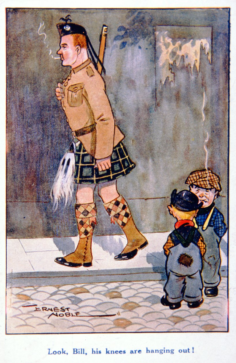 ¡Mira, Bill, sus rodillas están colgando!, postal británica de la Primera Guerra Mundial de Ernest (after) Noble