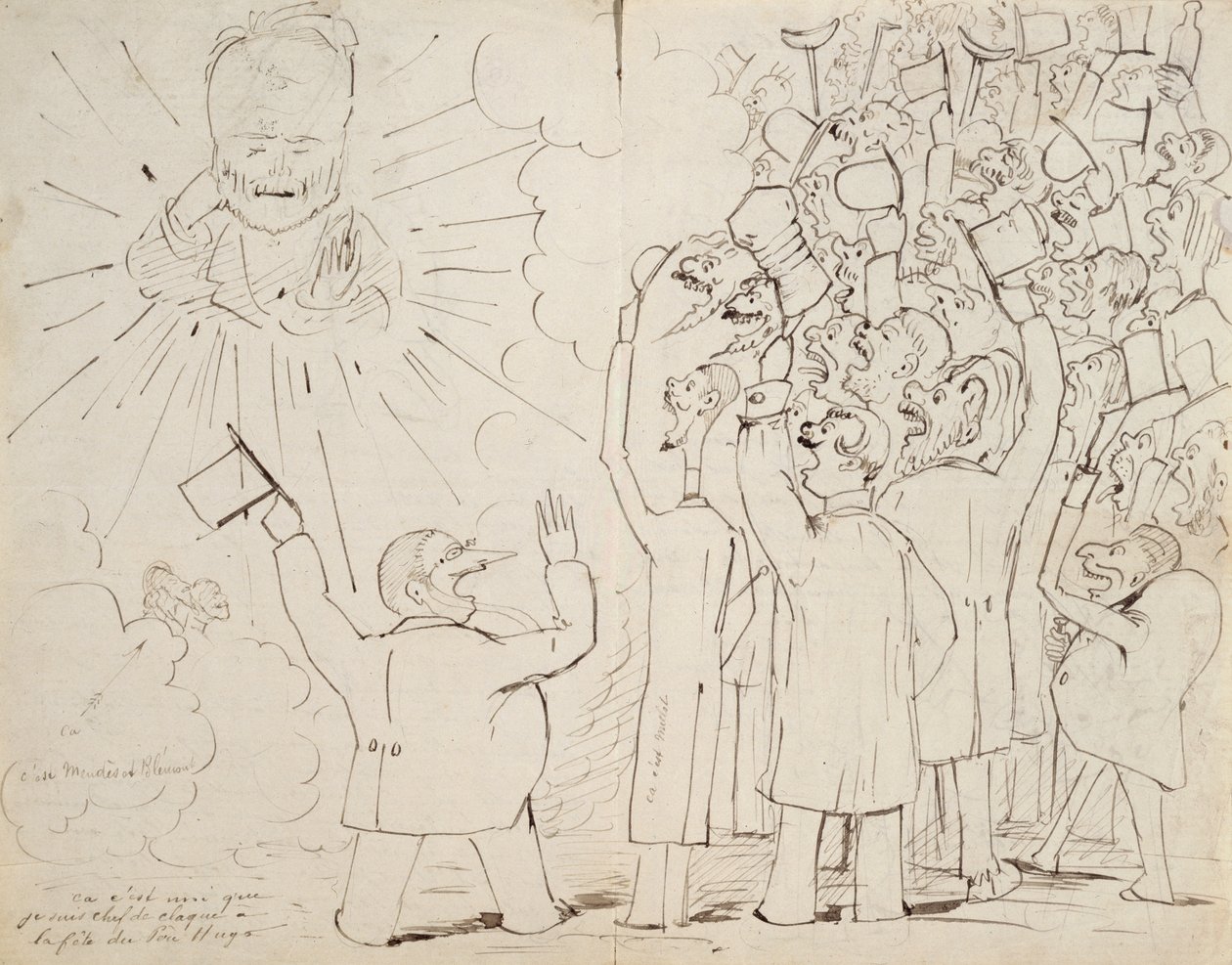 La celebración para el viejo Hugo, caricatura de Victor Hugo (1802-85) de una carta a Paul Verlaine, c.1880 de Ernest Delahaye