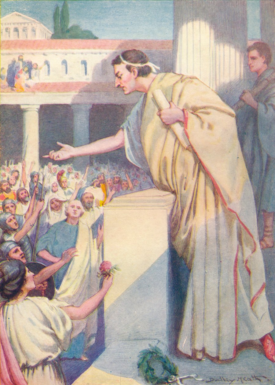 A la mañana siguiente, Cicerón pronunció otro discurso contra Catilina, c. 1912 de Ernest Dudley Heath