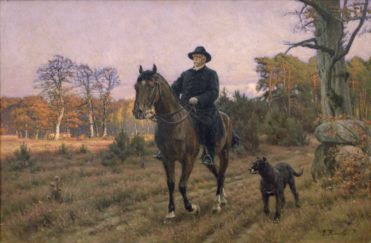 Bismarck a caballo con perro (impresión al óleo) de Ernest Henseler