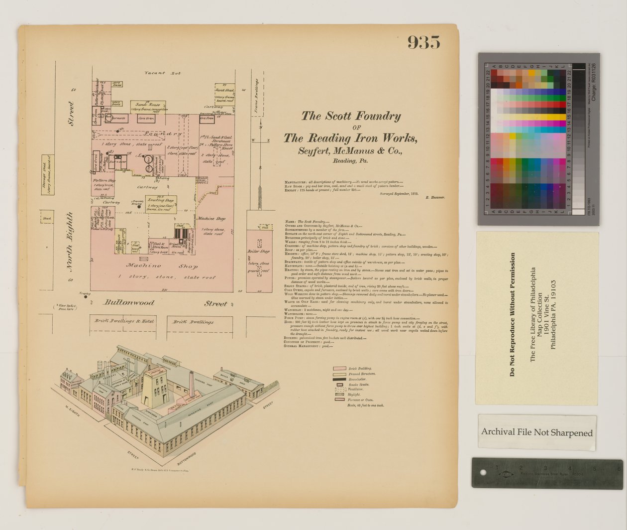 Plan para Reading Iron Works, Scott Foundry, Pennsylvania, septiembre de 1875 de Ernest Hexamer