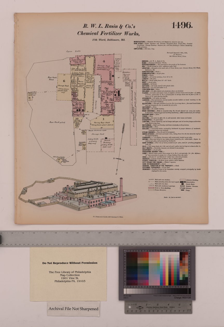R.W.L. Rasin & Co. Fábrica de Fertilizantes Químicos, Baltimore, Maryland, Encuestas Generales de Hexamer, 1880 de Ernest Hexamer