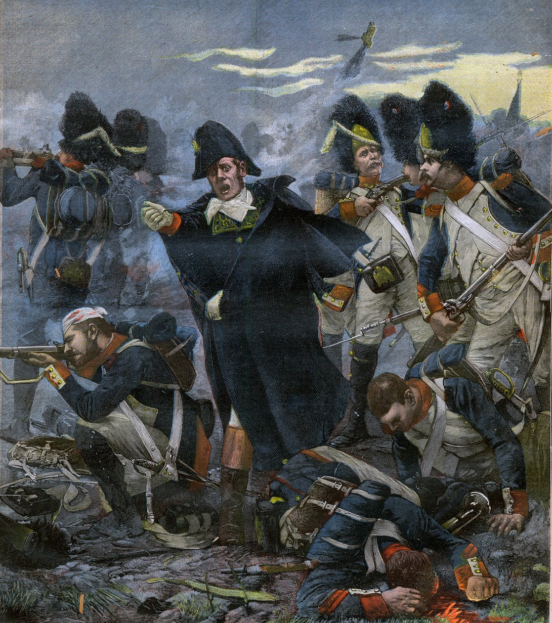 General Pierre Cambronne (1770-1842) junto a sus tropas en la Batalla de Waterloo - grabado después de Delahaye, Ernest Jean (1855-1921) de Ernest Jean Delahaye