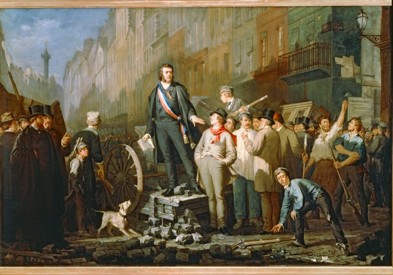Jean-Baptiste Alphonse Baudin en las barricadas de Saint-Antoine, cerca de París, tras el golpe de Estado del 2 de diciembre de 1851 ... (pintura sobre lienzo) de Ernest Louis Pichio