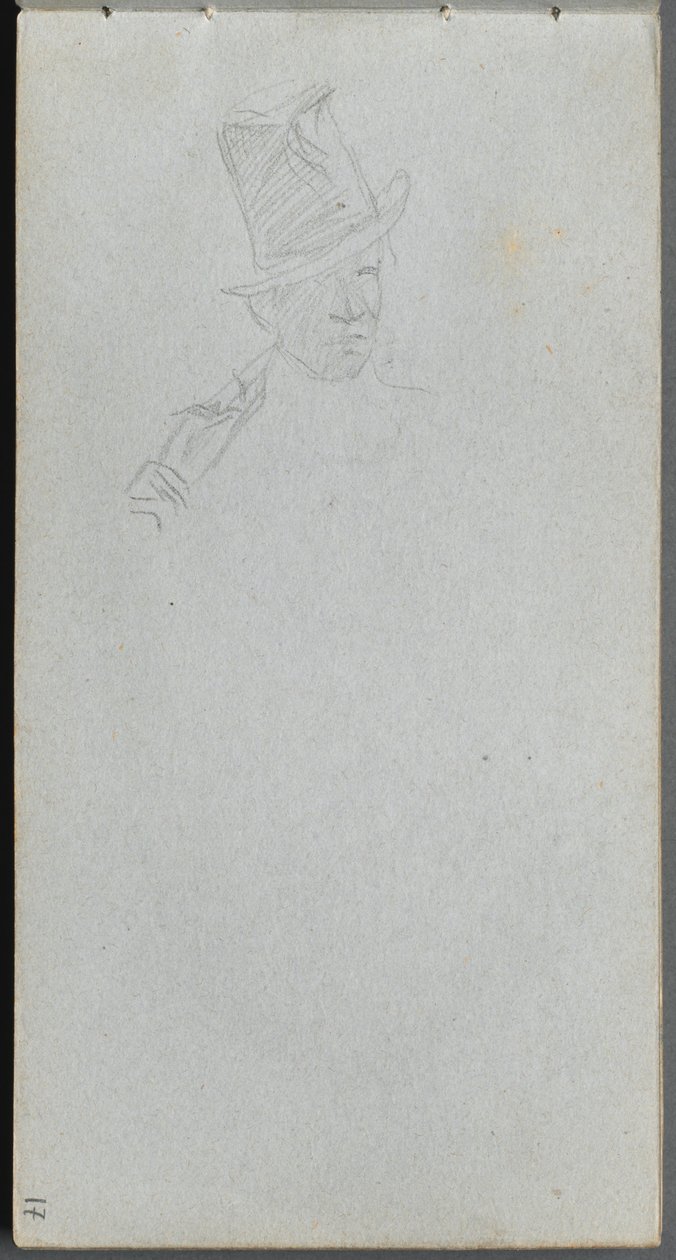 Cuaderno de bocetos, página 17: Busto de hombre con sombrero de copa de Ernest Meissonier