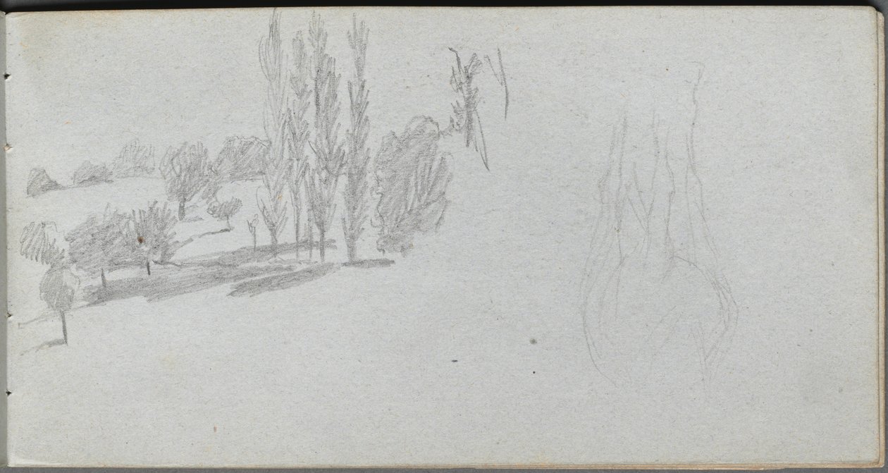 Cuaderno de bocetos, página 18: Estudio de un caballo y estudio de paisaje de Jean Louis Ernest Meissonier