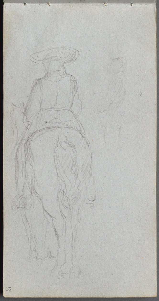 Cuaderno de bocetos, página 19: Estudio de una figura a caballo vista desde atrás de Ernest Meissonier